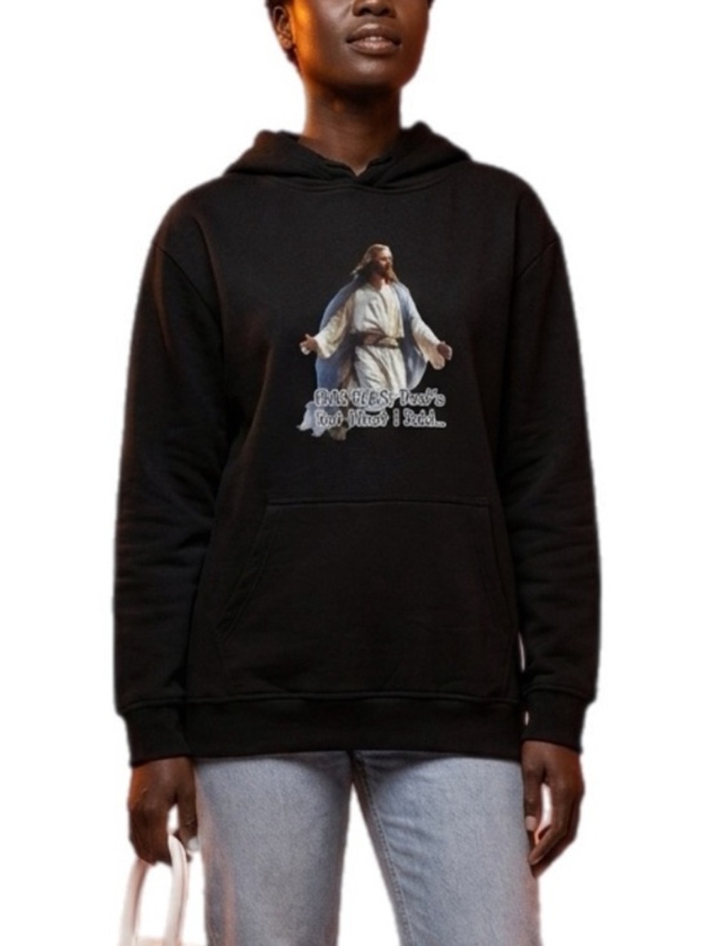 The Blind Medium | Black Oversized Hoodie Pullover with Funny Jesus Meme graphic